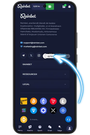 Download Android APK-fil knap på Rainbet