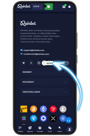 Lataa Android APK-tiedosto painike Rainbetissä