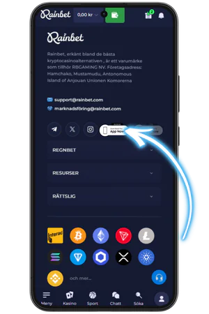 Ladda ner Android APK-fil knapp på Rainbet