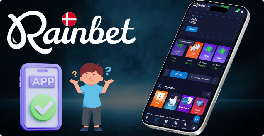 Rainbet mobilapp interface med casino og sportsbook funktioner
