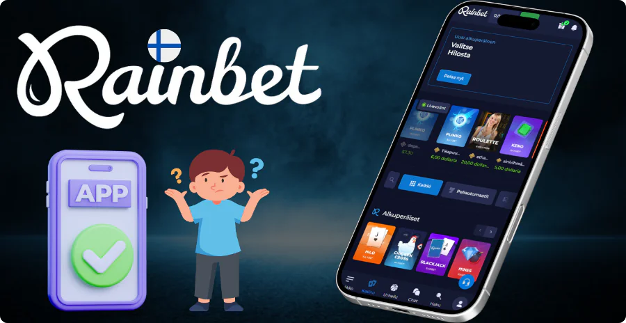 Rainbet mobiilisovellus käyttöliittymä kasinon ja urheiluvedonlyönnin toiminnoilla