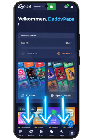 Rainbet officielle hjemmeside med Android download-knap