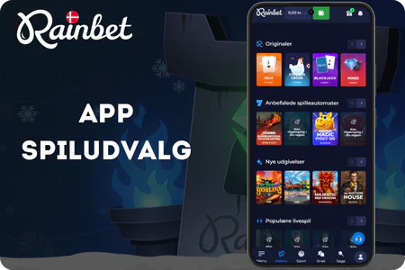 Rainbet app spiludvalg med slots og live casino borde