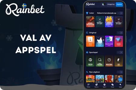 Rainbet app spelutbud med slots och live casino bord