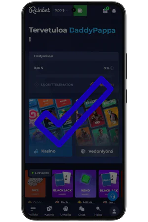Onnistunut kirjautuminen pääsyllä Rainbet kasinolle