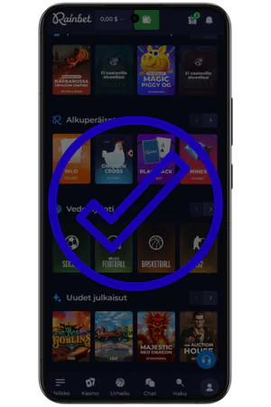 Rainbet sovellus asennettu ja valmis käyttöön