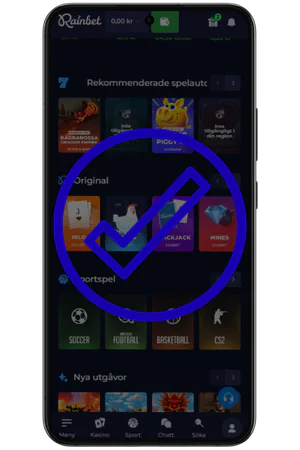 Rainbet app installerad och redo att använda